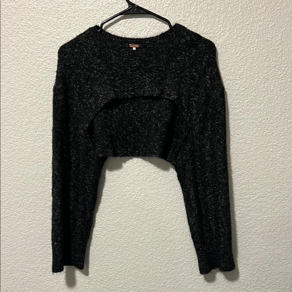 Free People Mercury Black Boleros Cable Knit Sweater